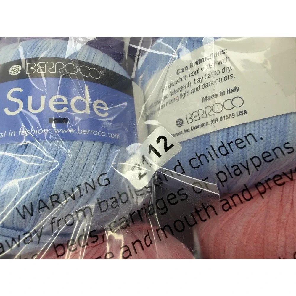 LOT 6 Yarn Balls SUEDE Italy 50 Grams Each Made Italy Nylon Pink Purple Blue